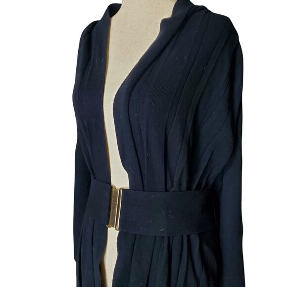 Anthropologie Moth Puckered And Pleated Navy Belted Cardigan - Medium - Picture 3 of 7